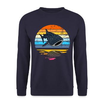 Walhai Retro Sunset Rettung die Walhaie - Unisex Pullover - Navy - Vorne - Alina (178cm) & Michal (187cm)