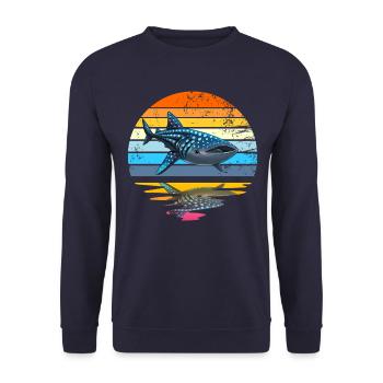 Walhai Retro Sunset Rettung die Walhaie - Unisex Pullover - Navy - Vorne - Alina (178cm) & Michal (187cm)