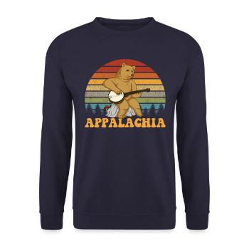 Bär spielt Banjo-Appalachia-Bluegrass-Musik - Unisex Pullover - Navy - Vorne - Alina (178cm) & Michal (187cm)