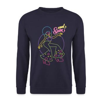 Soul Sista Retro Discokugel Vintage Disco Damen - Unisex Pullover - Navy - Vorne - Alina (178cm) & Michal (187cm)