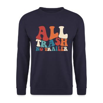 All Trash Kein Trailer Redneck Retro White Trash - Unisex Pullover - Navy - Vorne - Alina (178cm) & Michal (187cm)