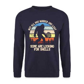 Nicht alle, die wandern, sind verloren. Retro-Musc - Unisex Pullover - Navy - Vorne - Alina (178cm) & Michal (187cm)