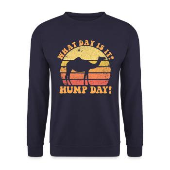 Welcher Tag ist heute? Buckeltag, Sonnenuntergang, - Unisex Pullover - Navy - Vorne - Alina (178cm) & Michal (187cm)