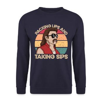 Lippen zusammenpressen und einen Schluck Redneck-D - Unisex Pullover - Navy - Vorne - Alina (178cm) & Michal (187cm)