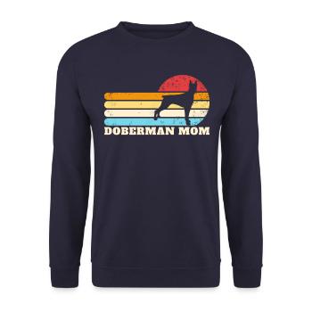Dobermann-Mutter, Retro-Hundemutter, Damen-Doberma - Unisex Pullover - Navy - Vorne - Alina (178cm) & Michal (187cm)