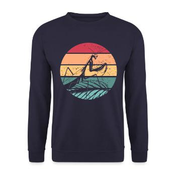 Gottesanbeterin Retro Sonnenuntergang Entomologe M - Unisex Pullover - Navy - Vorne - Alina (178cm) & Michal (187cm)