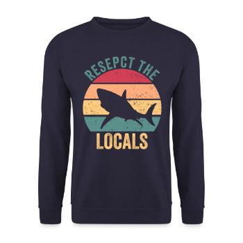 Respektieren Sie den Einheimischen Shark Retro Sun - Unisex Pullover - Navy - Vorne - Alina (178cm) & Michal (187cm)