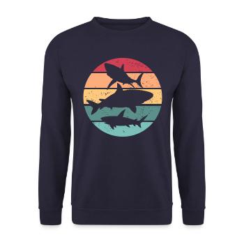 Haie Retro Sonnenuntergang Vintage Hai-Liebhaber R - Unisex Pullover - Navy - Vorne - Alina (178cm) & Michal (187cm)