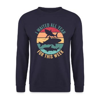Ich habe das ganze Jahr auf diese Woche Retro Shar - Unisex Pullover - Navy - Vorne - Alina (178cm) & Michal (187cm)