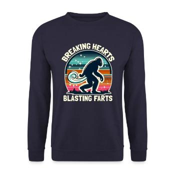 Brechende Herzen sprengen Fürze Valentine Bigfoot - Unisex Pullover - Navy - Vorne - Alina (178cm) & Michal (187cm)