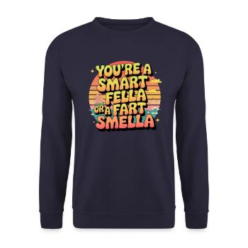 Du bist entweder ein kluger Kerl oder ein Furz-Sme - Unisex Pullover - Navy - Vorne - Alina (178cm) & Michal (187cm)