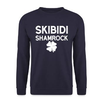 Skibidi Kleeblatt Skibidi Toilette St. Patrick's D - Unisex Pullover - Navy - Vorne - Alina (178cm) & Michal (187cm)
