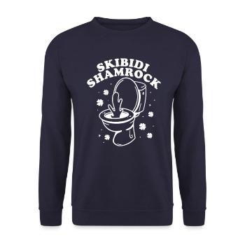 Skibidi Kleeblatt Skibidi Toilette St. Patrick's D - Unisex Pullover - Navy - Vorne - Alina (178cm) & Michal (187cm)