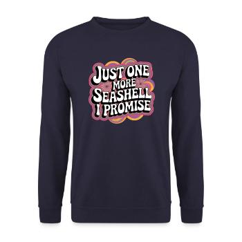Nur noch eine Muschel, das verspreche ich Retro-Mu - Unisex Pullover - Navy - Vorne - Alina (178cm) & Michal (187cm)