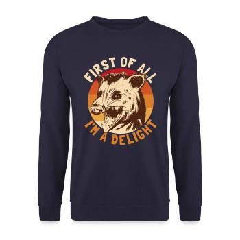 Tout d’abord, je suis un opossum de délice, je suis un - Sweat-shirt Unisexe - marine - Devant - Alina (178cm) & Michal (187cm)