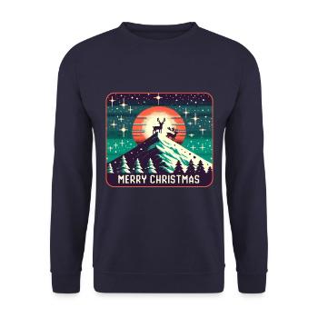 Frohe Weihnachten Rentiere auf der Bergspitze - Unisex Pullover - Navy - Vorne - Alina (178cm) & Michal (187cm)