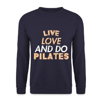 LIVE LOVE AND DO PILATES - Unisex Pullover - Navy - Vorne - Alina (178cm) & Michal (187cm)