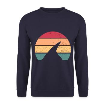Haifischflosse Retro Sonnenuntergang Vintage Haifi - Unisex Pullover - Navy - Vorne - Alina (178cm) & Michal (187cm)