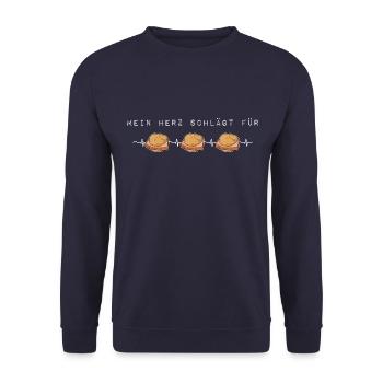 mein Herz schlägt für Leberkäse - Unisex Pullover - Navy - Vorne - Alina (178cm) & Michal (187cm)