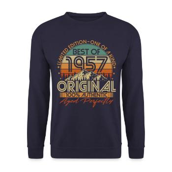 Né en 1957 Vintage Anniversaire Rétro - Sweat-shirt Unisexe - marine - Devant - Alina (178cm) & Michal (187cm)