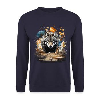 Wolf mit Vintage Blumen - Unisex Pullover - Navy - Vorne - Alina (178cm) & Michal (187cm)