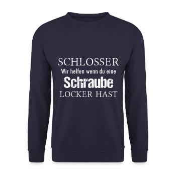 Schlosser Wir helfen wenn du eine Schraube locker - Unisex Pullover - Navy - Vorne - Alina (178cm) & Michal (187cm)