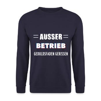 AUSSER BETRIEB GEDULDSFADEN GERISSEN - Unisex Pullover - Navy - Vorne - Alina (178cm) & Michal (187cm)