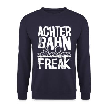 Achterbahn Freak I Achterbahn Design Vintage weiss - Unisex Pullover - Navy - Vorne - Alina (178cm) & Michal (187cm)