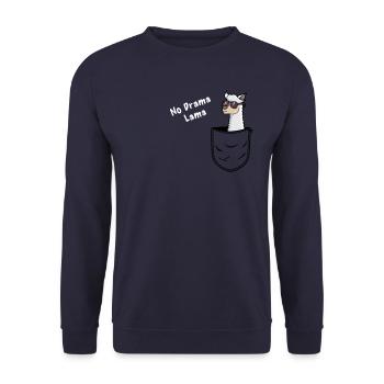 No Drama, Lama Lustiges Alpaka Lama in der Tasche - Unisex Pullover - Navy - Vorne - Alina (178cm) & Michal (187cm)