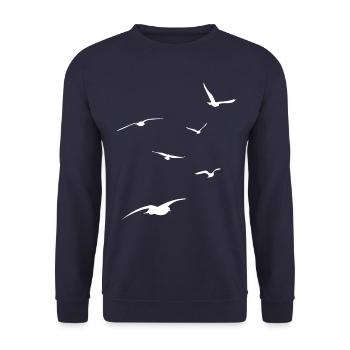 Flock of seagulls - holiday by the sea - beach - sky - Unisex Sweatshirt - navy - Front - Alina (178cm) & Michal (187cm)