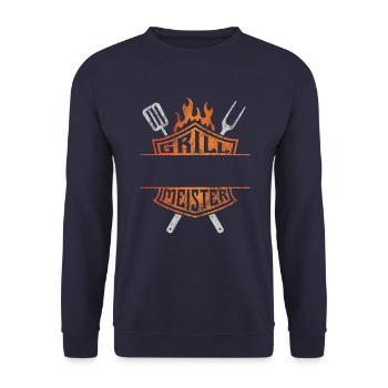 Grillmeister - eigener Name - Vatertag Geschenk - Unisex Pullover - Navy - Vorne - Alina (178cm) & Michal (187cm)