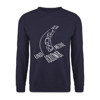 Ich und meine Follower - Fahrradweg - Fahrrad - Unisex Pullover - Navy - Vorne - Alina (178cm) & Michal (187cm)