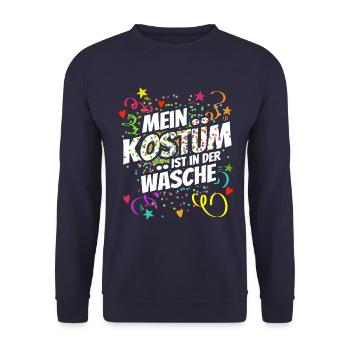 Mein Kostüm ist in der Wäsche - Karneval - Spruch - Unisex Pullover - Navy - Vorne - Alina (178cm) & Michal (187cm)