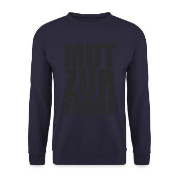 Mut zur Farbe - Schwarz auf Schwarz Spruch - Unisex Pullover - Navy - Vorne - Alina (178cm) & Michal (187cm)
