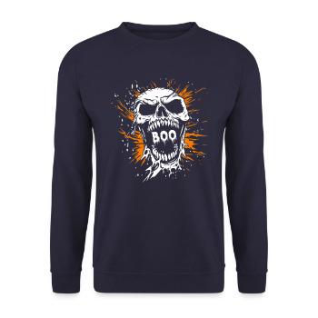 HOU! Costume de crâne de joyeux Halloween - Horreur - Sweat-shirt Unisexe - marine - Devant - Alina (178cm) & Michal (187cm)