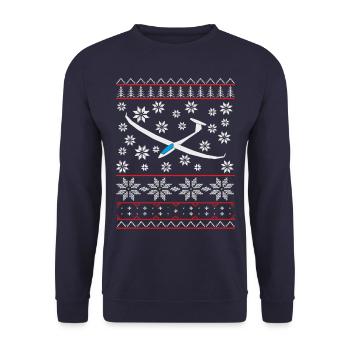 ugly christmas Segelflug Segelflieger arcus - Unisex Pullover - Navy - Vorne - Alina (178cm) & Michal (187cm)
