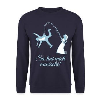 Sie Hat Mich Erwischt! (Junggesellenabschied JGA) - Unisex Pullover - Navy - Vorne - Alina (178cm) & Michal (187cm)