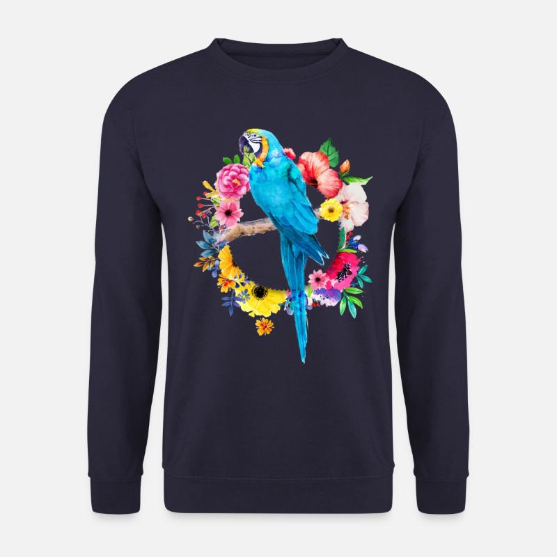 Papagei Ara Vogel Tier Blumen Blumenkranz Bunt - Unisex Pullover - Navy