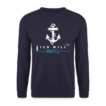 Ich will Meer - Anker Wellen Nordsee - Unisex Pullover - Navy - Vorne - Alina (178cm) & Michal (187cm)