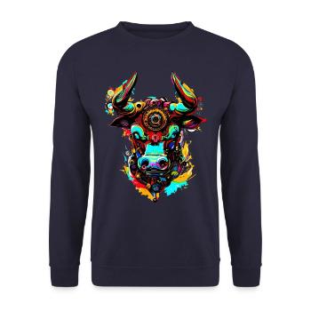 Mechanischer kreativer bunter Stier - Unisex Pullover - Navy - Vorne - Alina (178cm) & Michal (187cm)