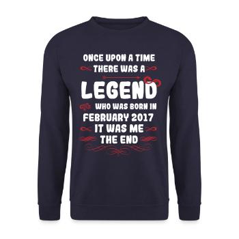 Es war einmal eine Legende. Februar 2017 Geburtsta - Unisex Pullover - Navy - Vorne - Alina (178cm) & Michal (187cm)