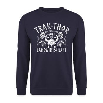 Trak Thor Der nordische Gott der Landwirtschaft - Unisex Pullover - Navy - Vorne - Alina (178cm) & Michal (187cm)