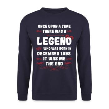 Es war einmal eine Legende. Dezember 1998 Geburtst - Unisex Pullover - Navy - Vorne - Alina (178cm) & Michal (187cm)