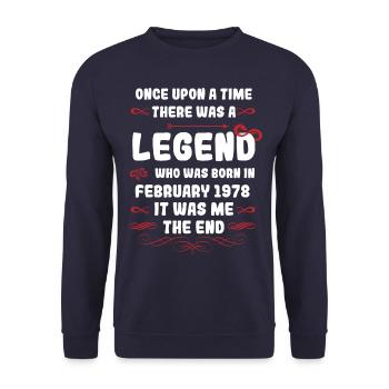 Es war einmal eine Legende. Februar 1978 Geburtsta - Unisex Pullover - Navy - Vorne - Alina (178cm) & Michal (187cm)