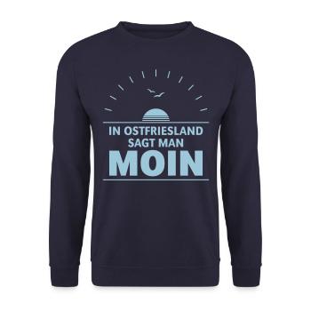In Ostfriesland Sagt Man Moin (Plattdeutsch / Sky) - Unisex Pullover - Navy - Vorne - Alina (178cm) & Michal (187cm)
