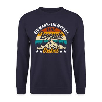 Mann, Mythos, Legende - Onkel Name eintragen - Unisex Pullover - Navy - Vorne - Alina (178cm) & Michal (187cm)