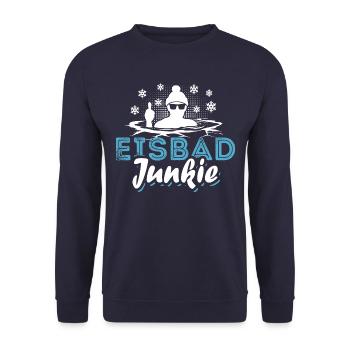 Eisbad Junkie - Eisbaden Eisbader Spruch - Unisex Pullover - Navy - Vorne - Alina (178cm) & Michal (187cm)