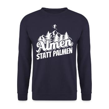 Almen statt Palmen Ski, Apres Ski, Wintersport - Unisex Pullover - Navy - Vorne - Alina (178cm) & Michal (187cm)