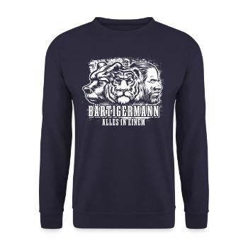 Bärtiger Mann, Bär Tiger Mann, Vater, Papa - Unisex Pullover - Navy - Vorne - Alina (178cm) & Michal (187cm)