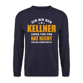 Ich bin der Kellner - einer von uns hat Recht - Unisex Pullover - Navy - Vorne - Alina (178cm) & Michal (187cm)